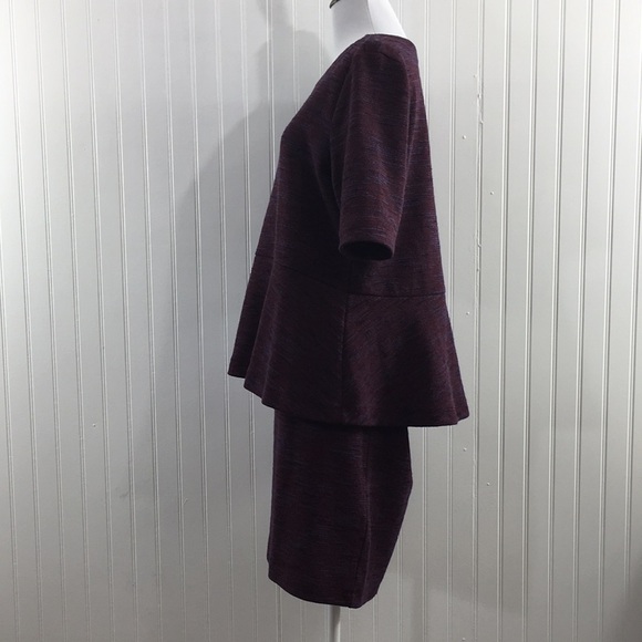 LOFT Maroon‎ Heather Skirt Top Set Womens Large Short Sleeve Peplum Career - Picture 4 of 14